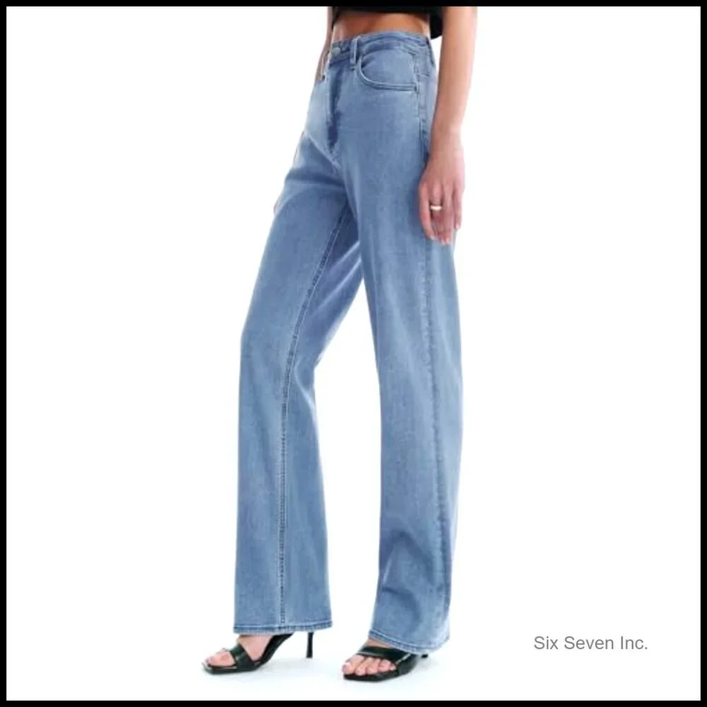 High Waisted Straight Leg Jeans Stretchy Denim Wide Leg Casual Fit